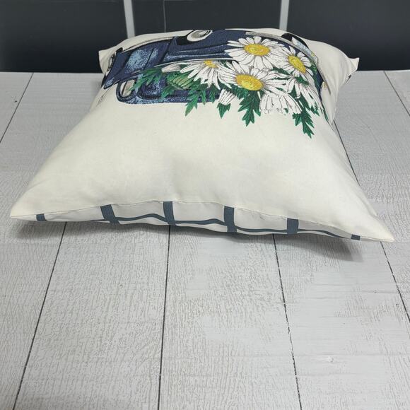 White Pillow with Blue Vintage Truck and Daisies - Picture 5 of 12